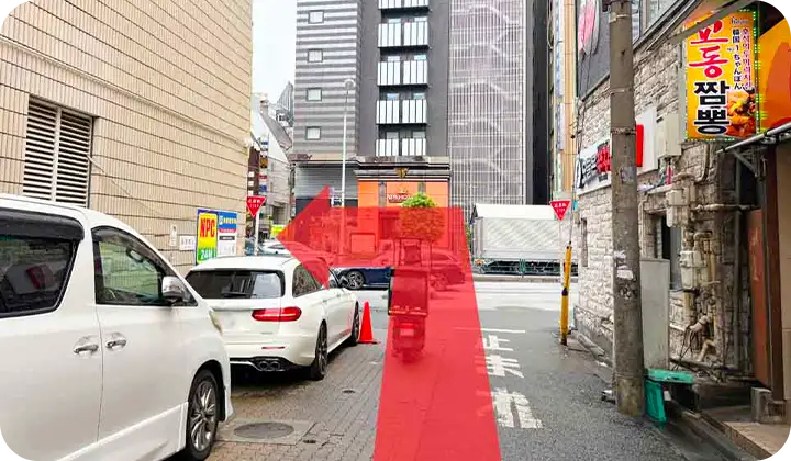 突き当りの職安通りの写真