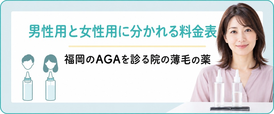 福岡のAGAを診る院では薄毛の薬が男性用と女性用に分かれて並ぶ