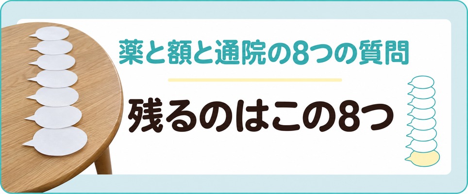 薬の種類と1か月の額と通院について残る疑問を8つに分けた章の扉