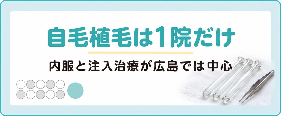 広島のAGA治療は自毛植毛まで選べる院が限られ内服と注入治療が中心になる