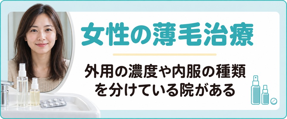 池袋で女性の薄毛治療(FAGA)の外用の濃度や内服の種類を分けている院があることを示す章扉
