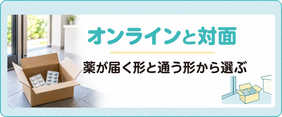 薬が自宅に届く形と院に通う形を並べた章の扉