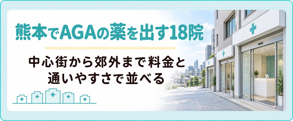 熊本市の中心街から郊外までAGAの薬を出す18院は対面16院とオンライン専業2社に分かれる