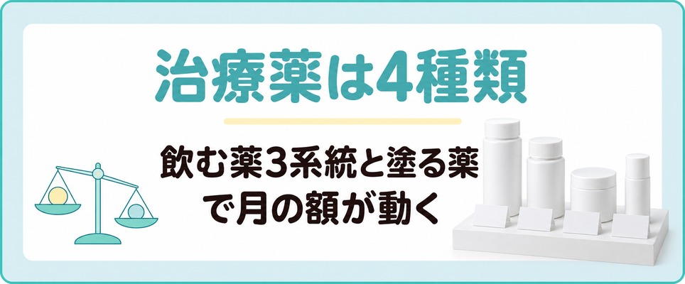 大宮のAGA治療薬は4種類あり選ぶ薬で月の額が上下する