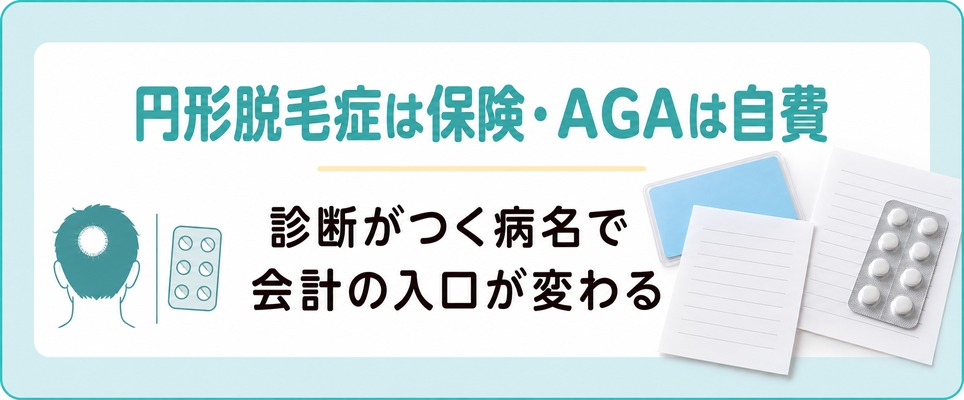 大宮では円形脱毛症は皮膚科の保険診療でAGAは自由診療