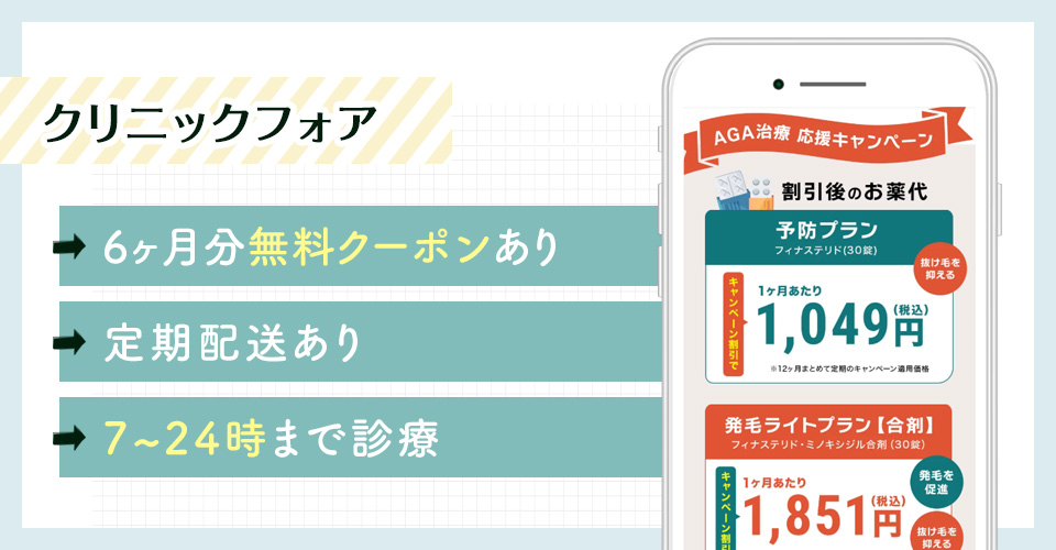 クリニックフォアのAGAオンライン診療特徴まとめバナー