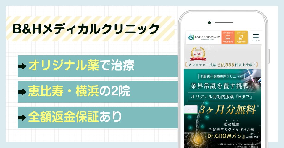 B&HメディカルクリニックのAGAオンライン診療特徴まとめバナー