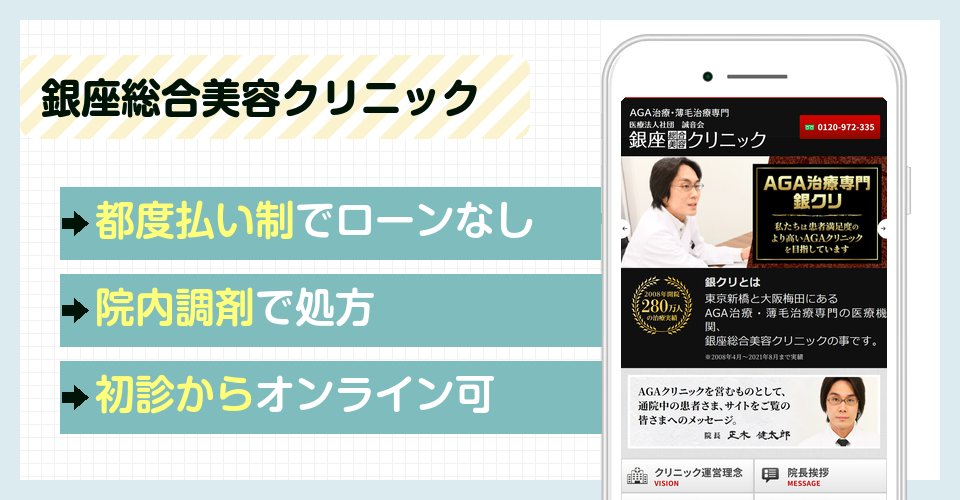銀座総合美容クリニックのAGAオンライン診療特徴まとめバナー