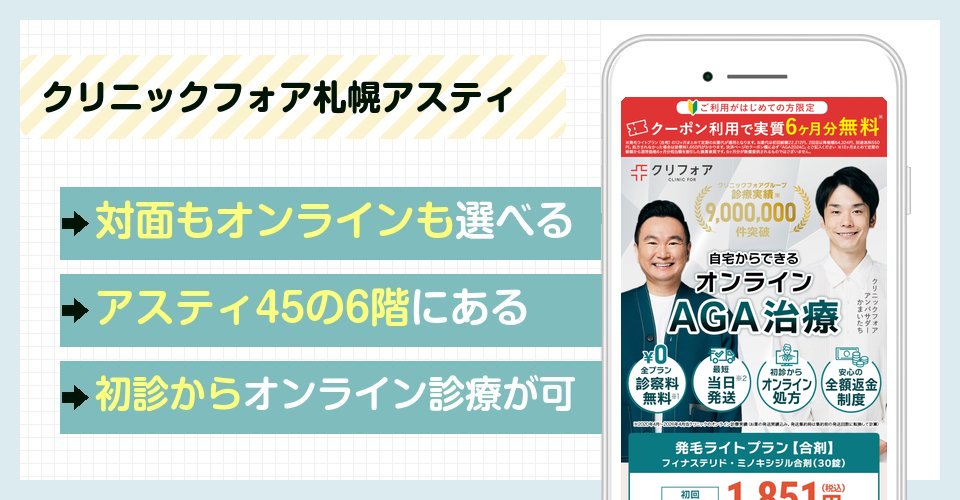 クリニックフォア札幌アスティの特徴まとめ