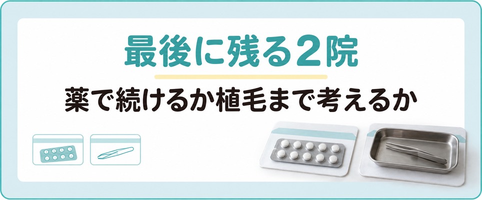 札幌で最後に残る2院は薬で続けるか自毛植毛まで考えるかで決まる