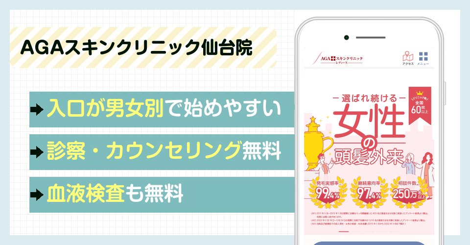 AGAスキンクリニックレディース仙台院の特徴まとめ