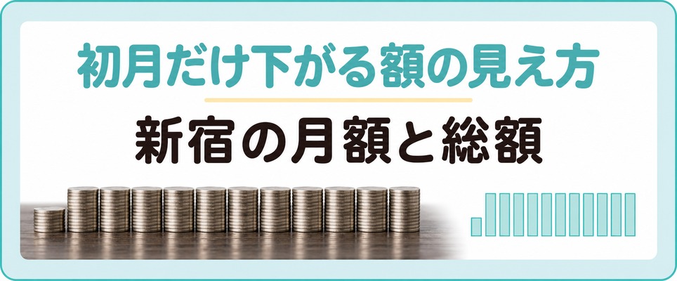 最初のひと月だけ支払いが下がり2回目からそろう新宿の月額の章扉