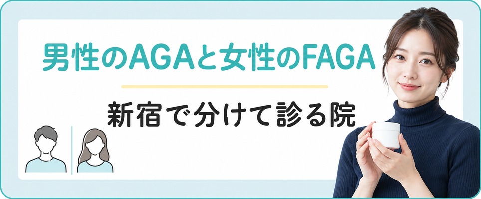 新宿で男性のAGAと女性の薄毛治療を分けて診る院の章扉