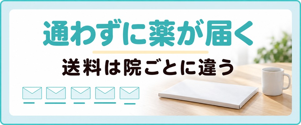 自宅でスマートフォンからオンライン診療を受ける男性と届いた薬