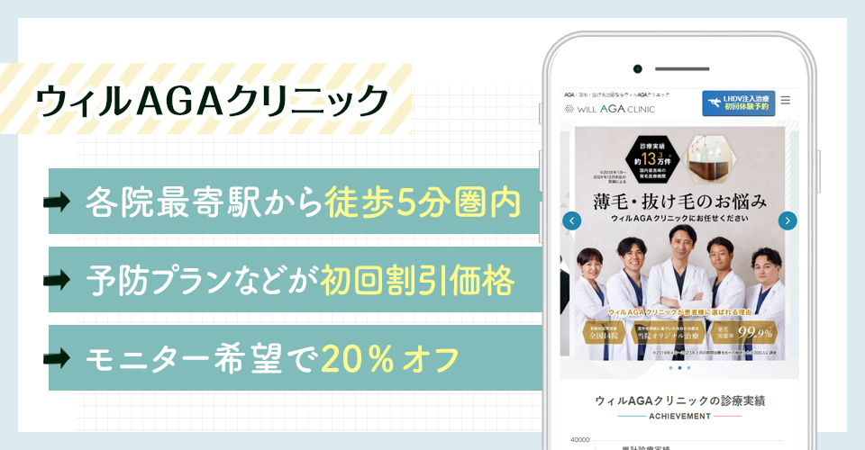 ウィルAGAクリニックのAGA治療ポイントまとめバナー