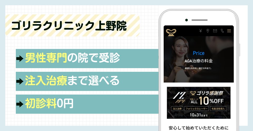 ゴリラクリニック上野院の特徴まとめ