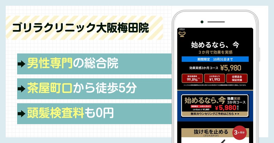 ゴリラクリニック大阪梅田院の特徴まとめ