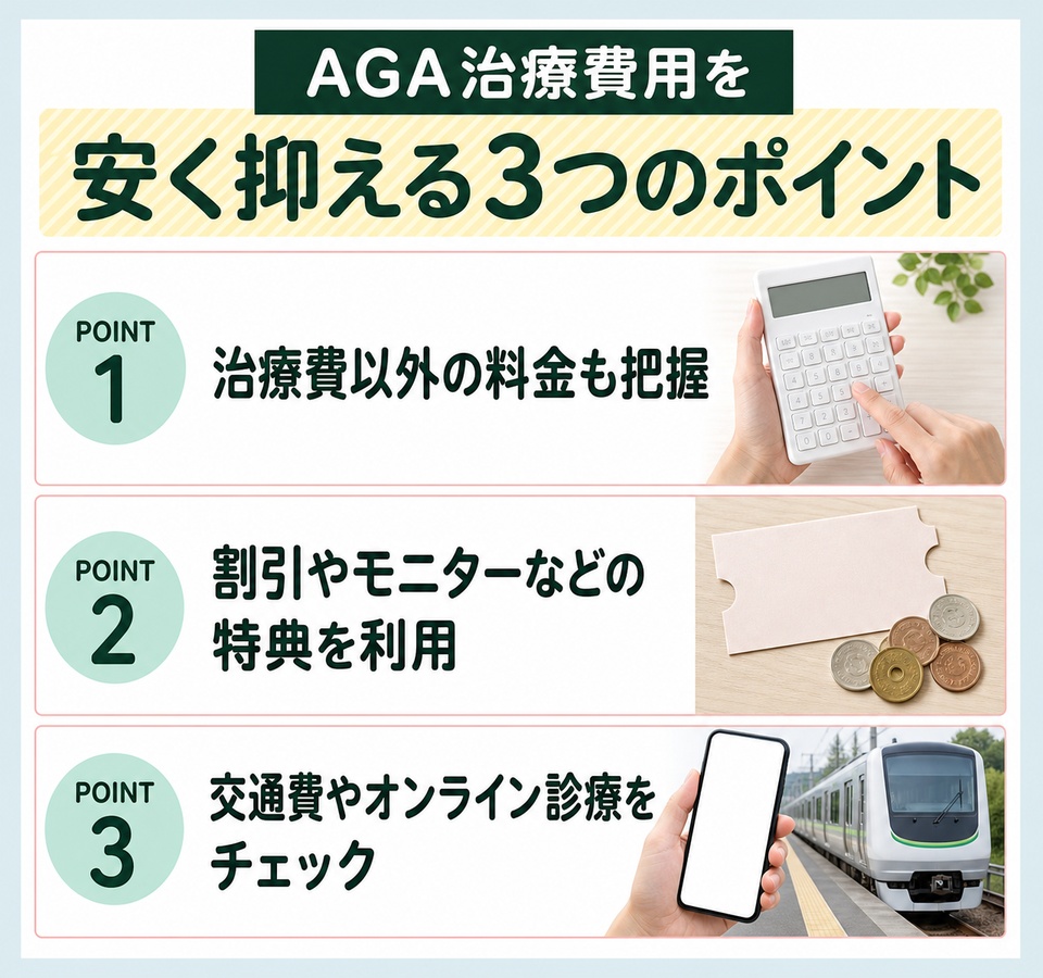 AGA治療費用を安く抑える3つのポイント
