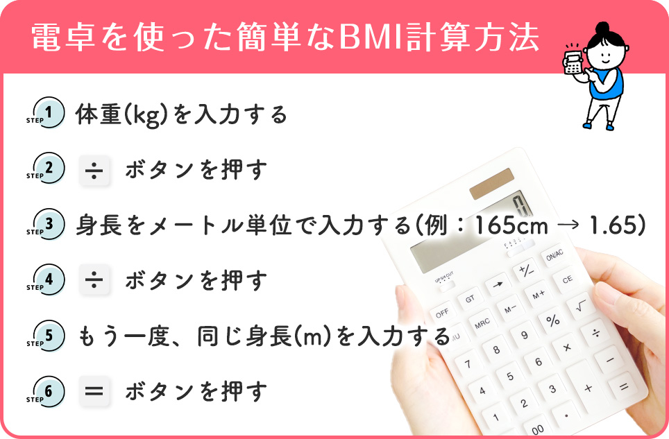 電卓を使ったBMIの計算手順一覧