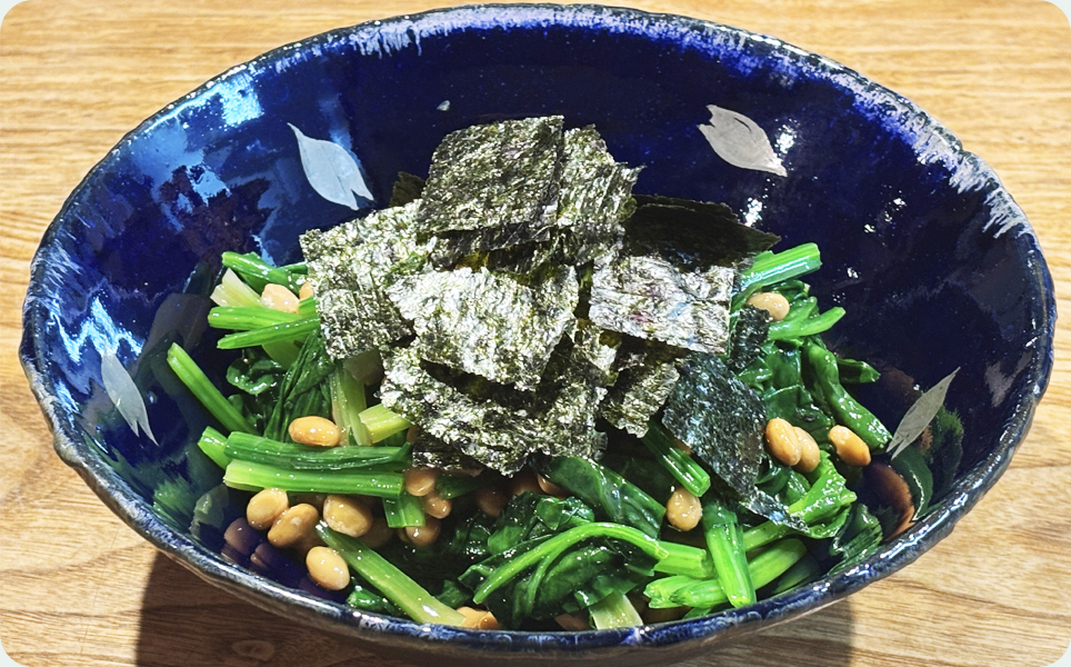 ほうれんそうと海苔の納豆あえの実際の写真
