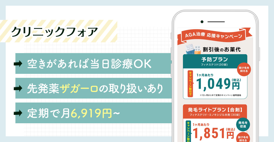 クリニックフォアのAGA治療おすすめポイントまとめバナー