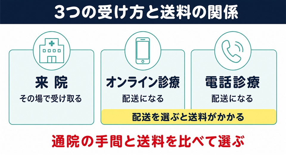 イースト駅前クリニックの3つの受け方と送料の関係