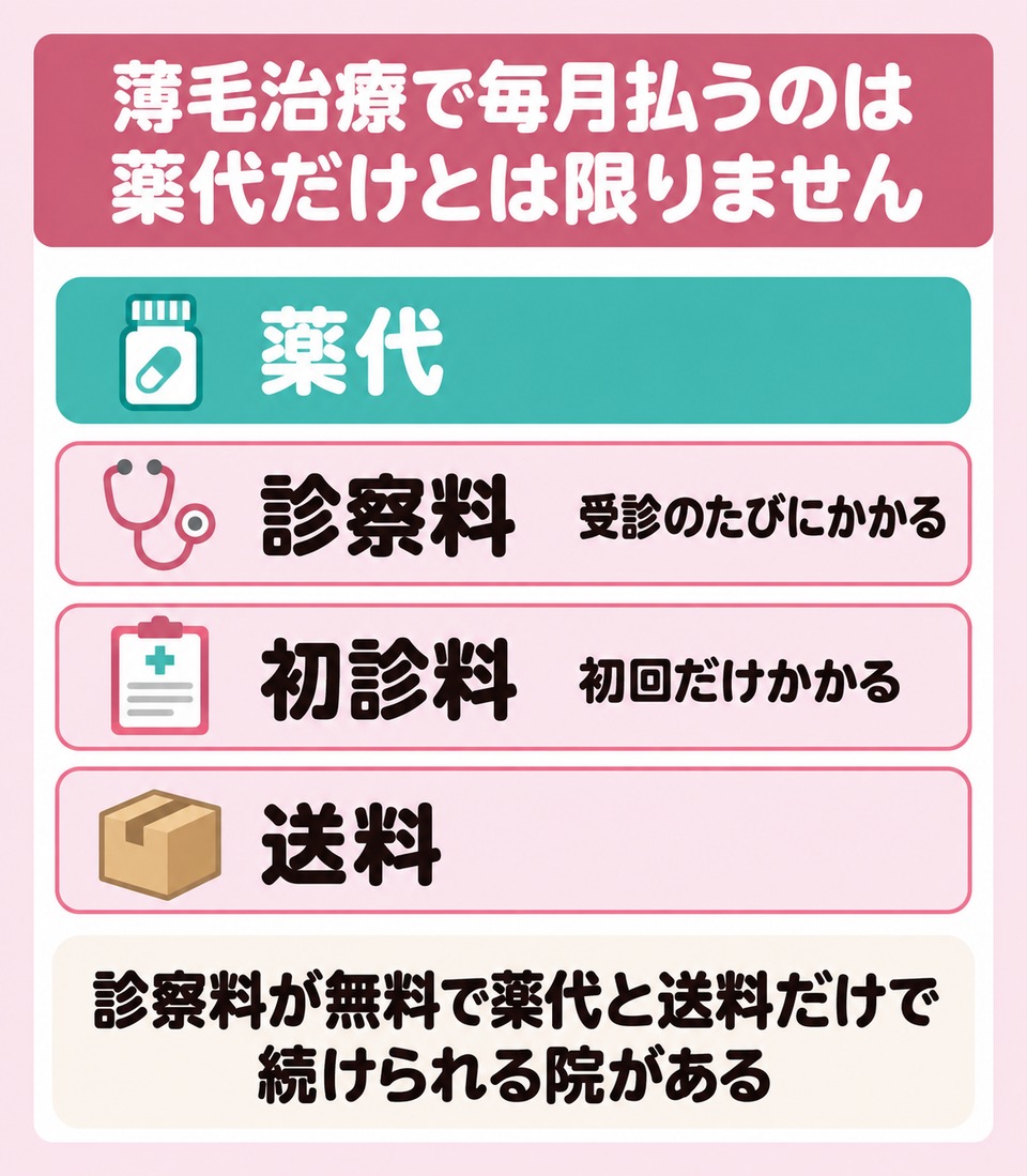 薄毛治療で払うのは薬代だけでなく診察料・初診料・送料もある