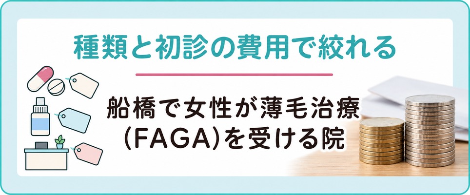 船橋で女性が薄毛治療(FAGA)を受ける院は種類と初診の費用で絞れる