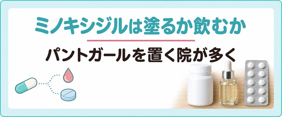 岐阜では女性の薄毛にパントガールを置く院が多くミノキシジルは塗るか飲むかで分かれる