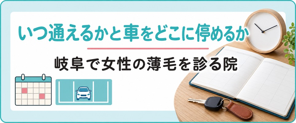 岐阜で女性の薄毛を診る院はいつ通えるかと車をどこに停めるかが違う