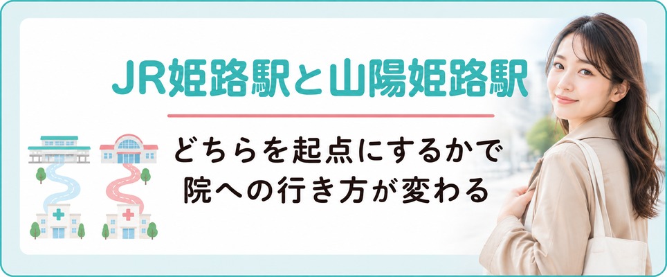 JR姫路駅と山陽姫路駅のどちらを起点にするかで女性の薄毛治療(FAGA)の院への行き方が変わる