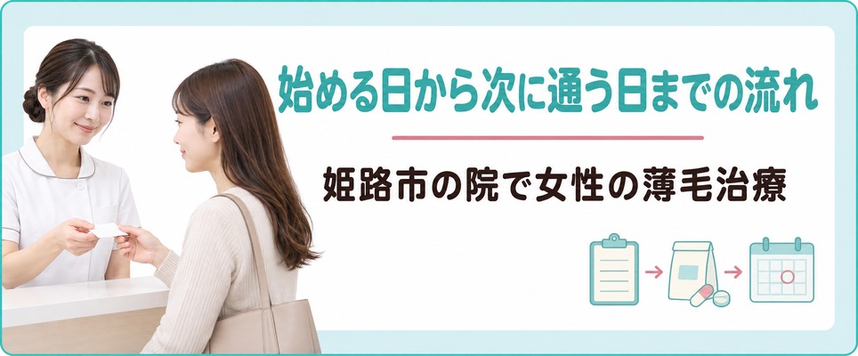 姫路市の院で女性の薄毛治療(FAGA)を始める日から次に通う日までの流れ