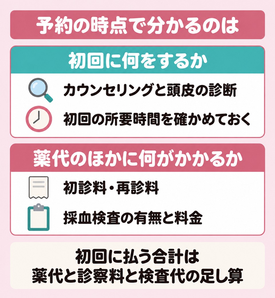 予約の時点で分かるのは初回の中身と薬代以外にかかる費用