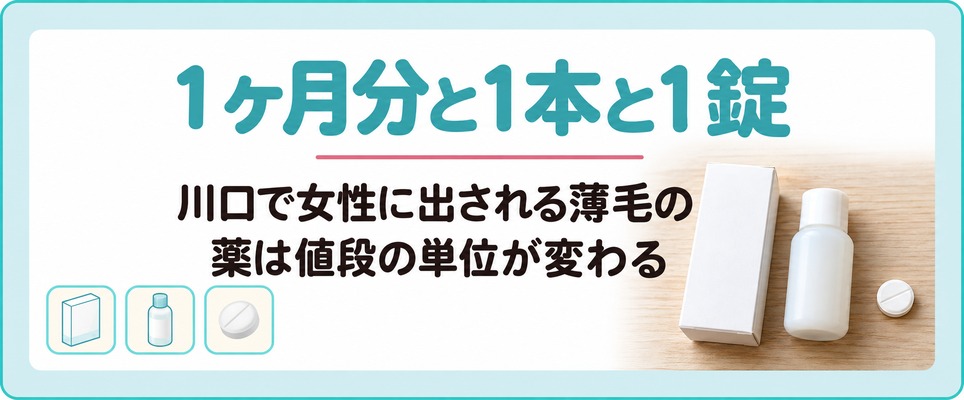 川口で女性に出される薄毛の薬は1ヶ月分と1本と1錠で値段の単位が変わる