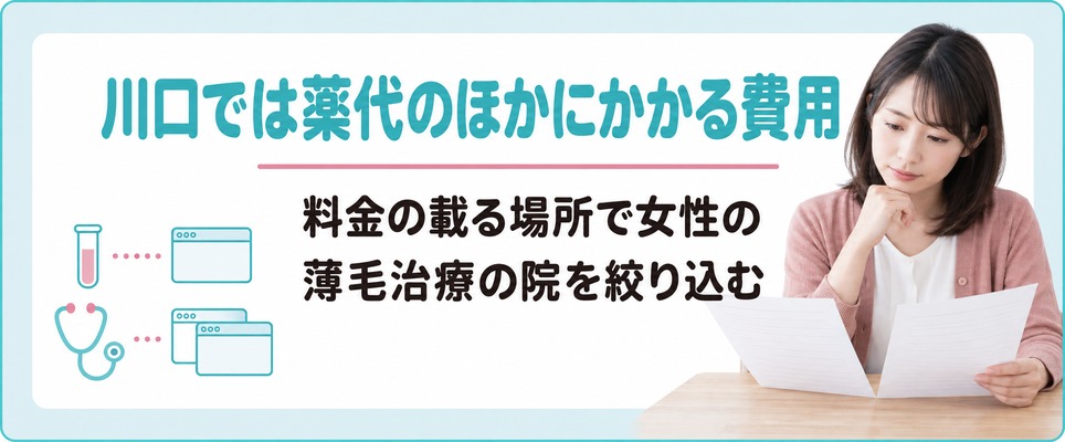 川口では薬代のほかにかかる費用と料金の決まり方で女性の薄毛治療(FAGA)の院を絞り込む