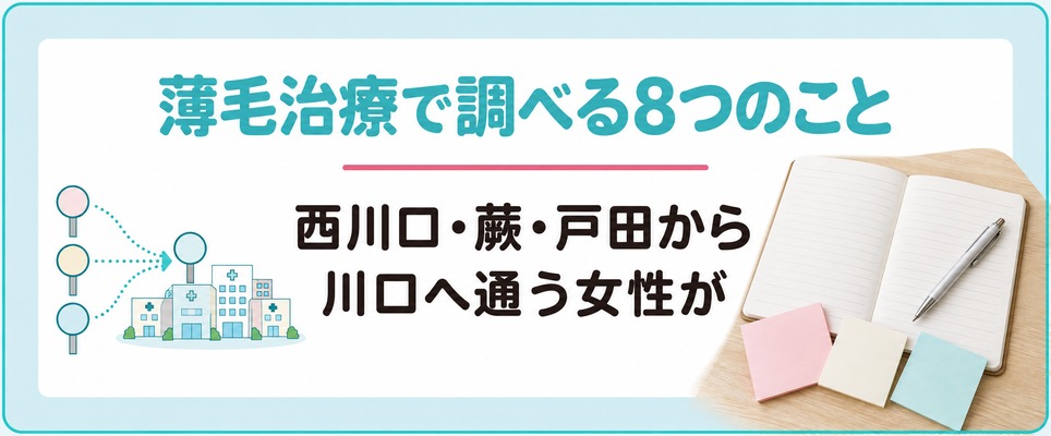 西川口・蕨・戸田から川口へ通う女性が薄毛治療(FAGA)で調べる8つのこと