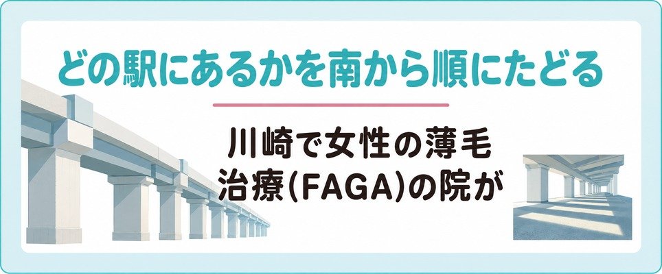 川崎で女性の薄毛治療(FAGA)の院がどの駅にあるかを南から順にたどる