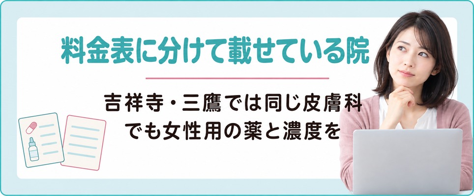 吉祥寺・三鷹には女性用の薬と濃度を男性と分けている皮膚科がある