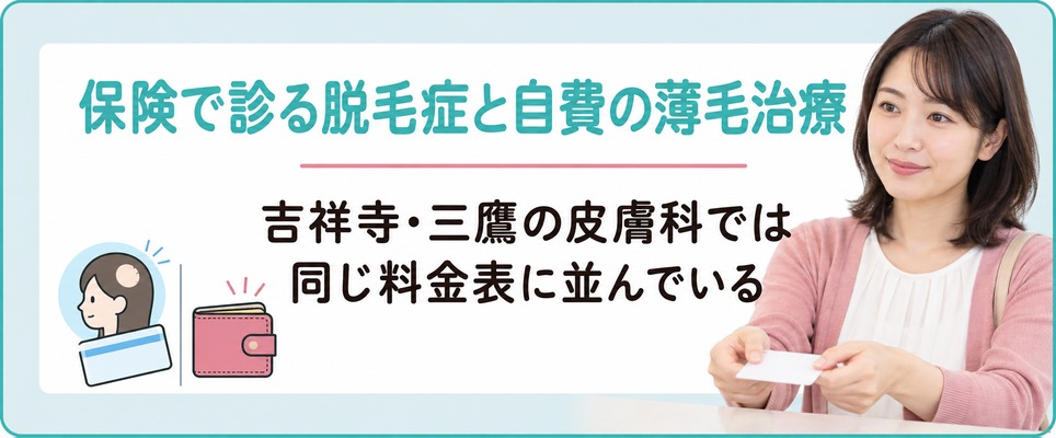 吉祥寺・三鷹の皮膚科では保険で診る脱毛症と自費の薄毛治療が同じ値段表に並ぶ