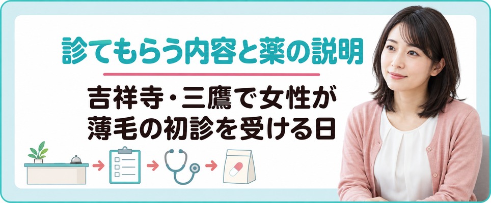 吉祥寺・三鷹で女性が薄毛の初診を受ける日に診てもらう内容と薬の説明