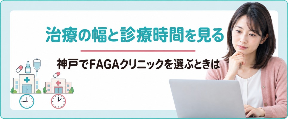 神戸で女性の薄毛治療(FAGA)クリニックを選ぶときは治療の幅と診療時間などを見る