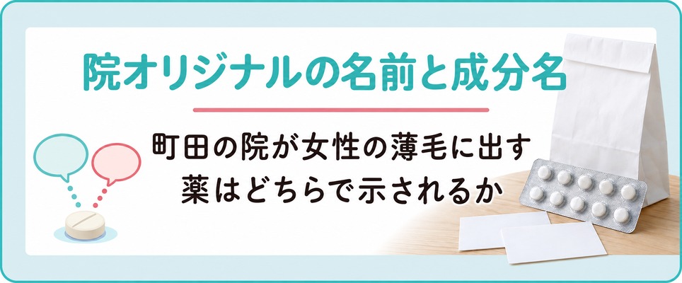 町田の院が女性の薄毛に出す薬は院オリジナルの名前と成分名が混ざる