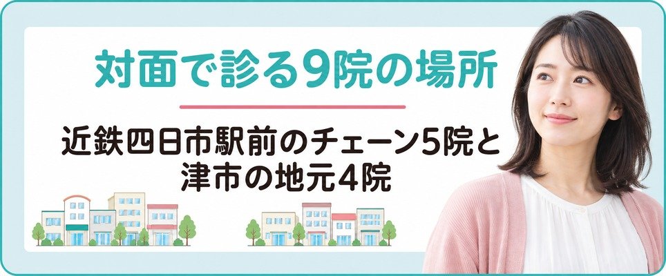 三重で女性の薄毛を診る対面院は近鉄四日市駅前のチェーン5院と津市の地元4院
