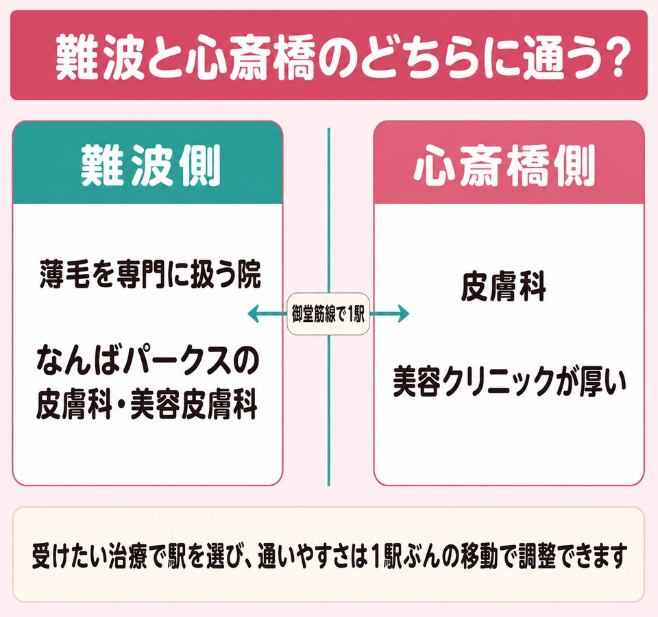 難波と心斎橋のどちらに通う？駅別のFAGAクリニック