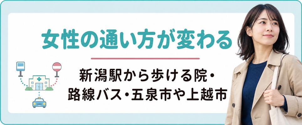 新潟駅から歩ける院・路線バスで向かう院・五泉市や上越市の院で女性の通い方が変わる