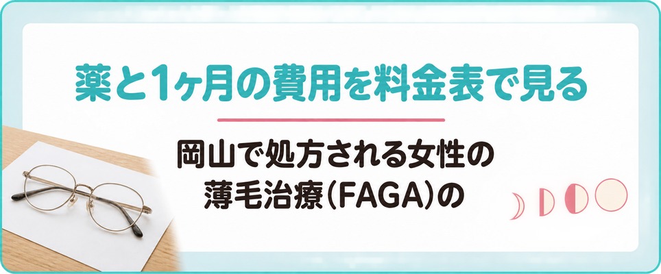 岡山で処方される女性の薄毛治療(FAGA)の薬と1ヶ月の費用を料金表で見る