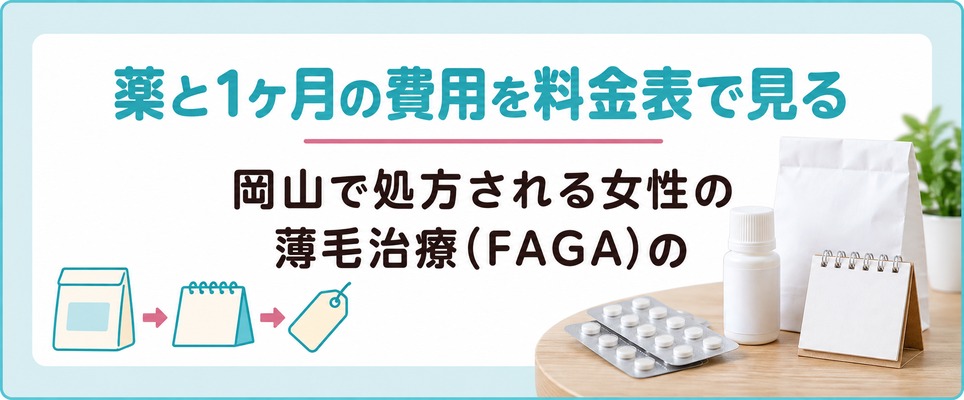 岡山で処方される女性の薄毛治療(FAGA)の薬と1ヶ月の費用を料金表で見る