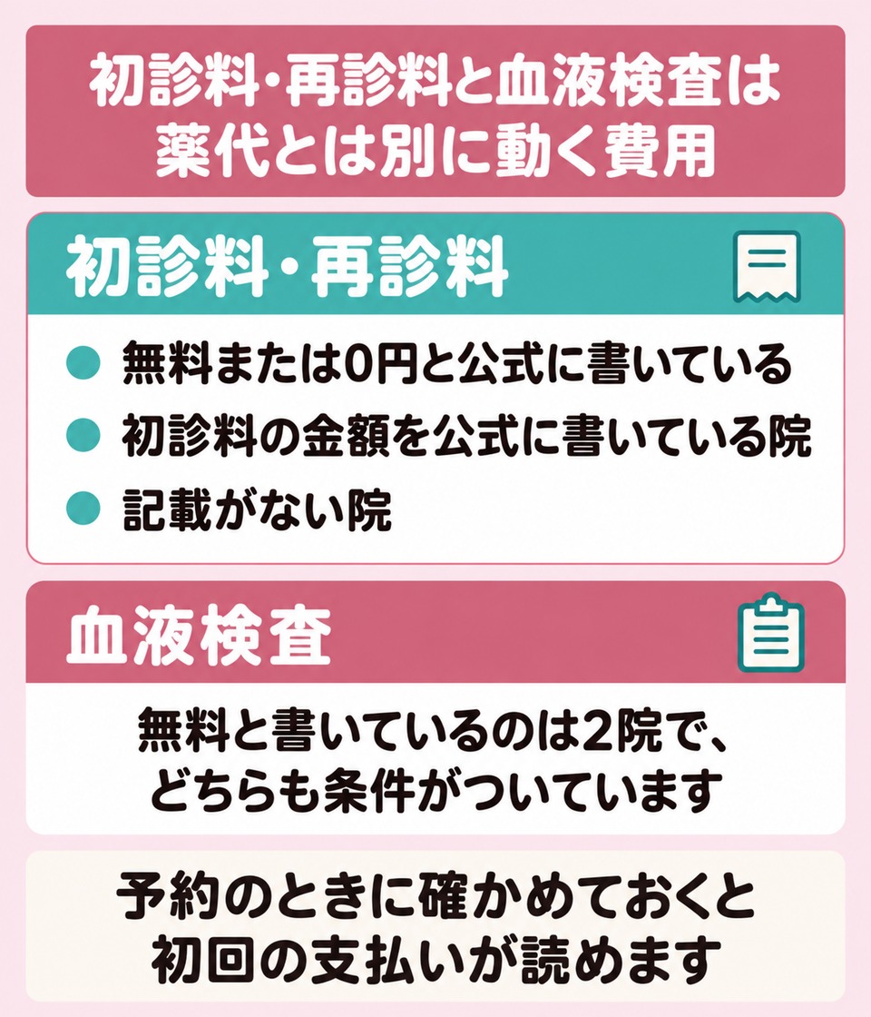 初回の支払いは薬代と診察料と検査費用の3つに分かれる