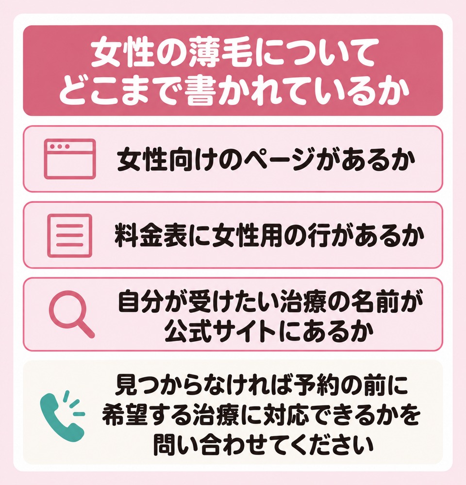 公式サイトで女性向けの記載を確かめる3つの場所