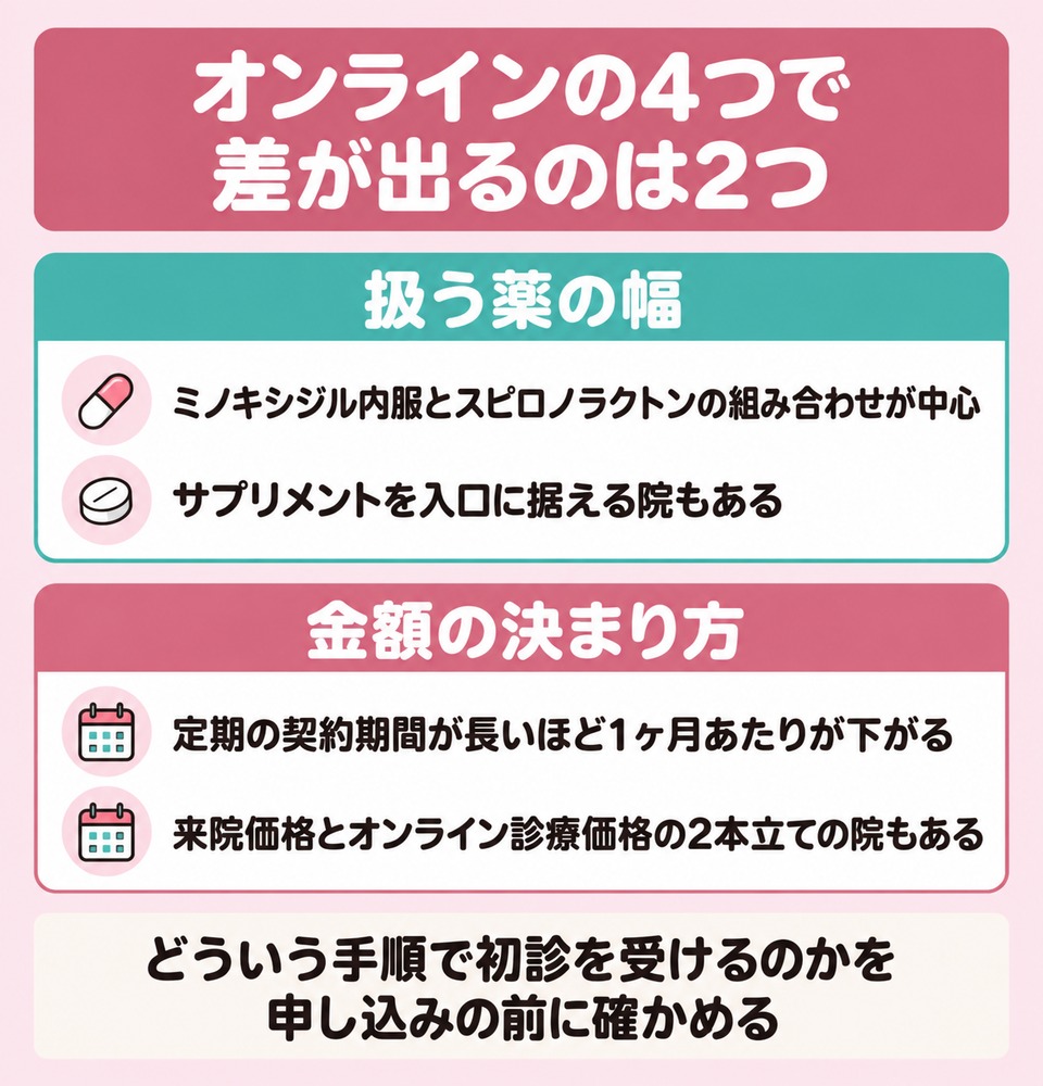 オンラインの4つで差が出るのは2つ
